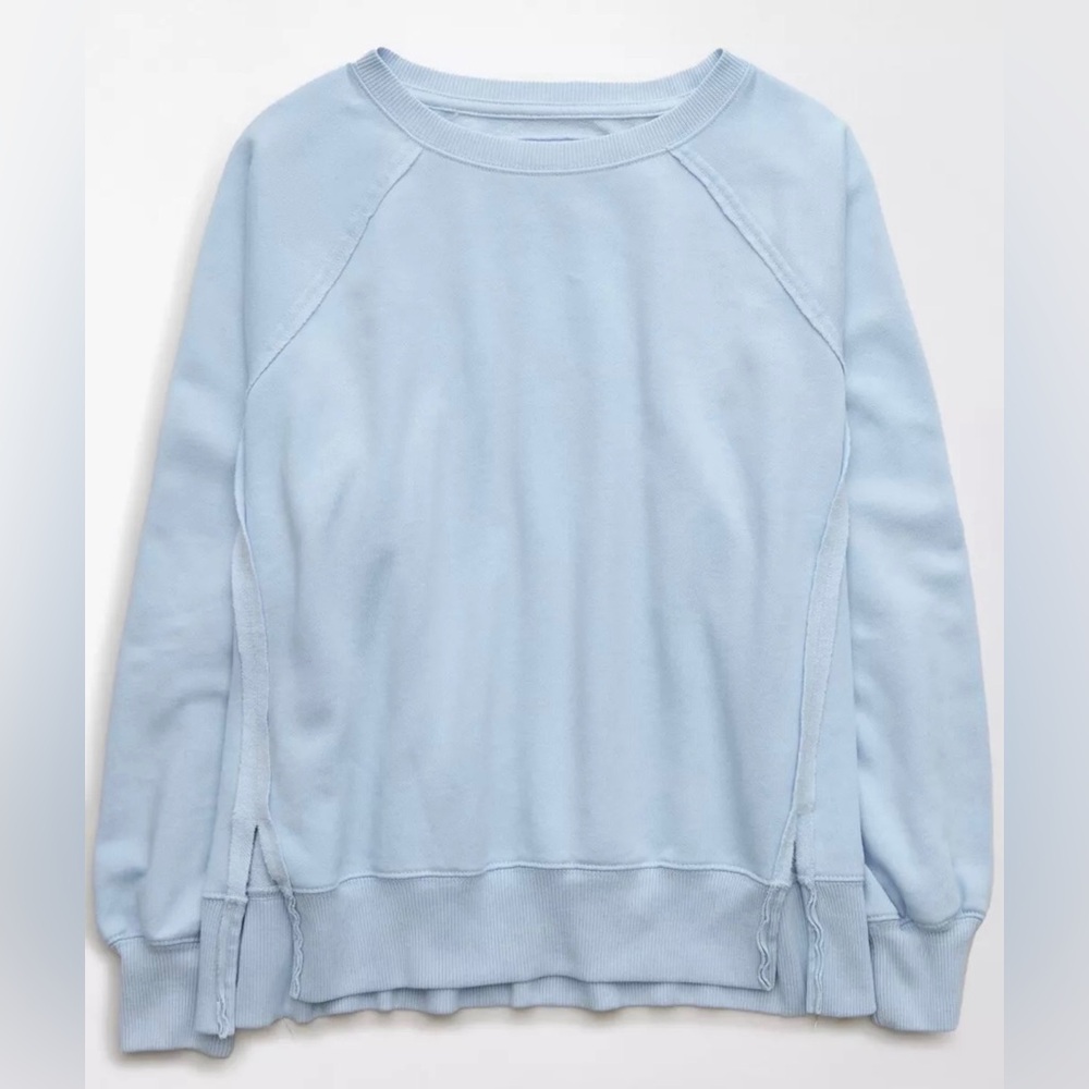 American Eagle Women’s Big Hug Crew Neck Oversized Sweatshirt Light Blue Size S